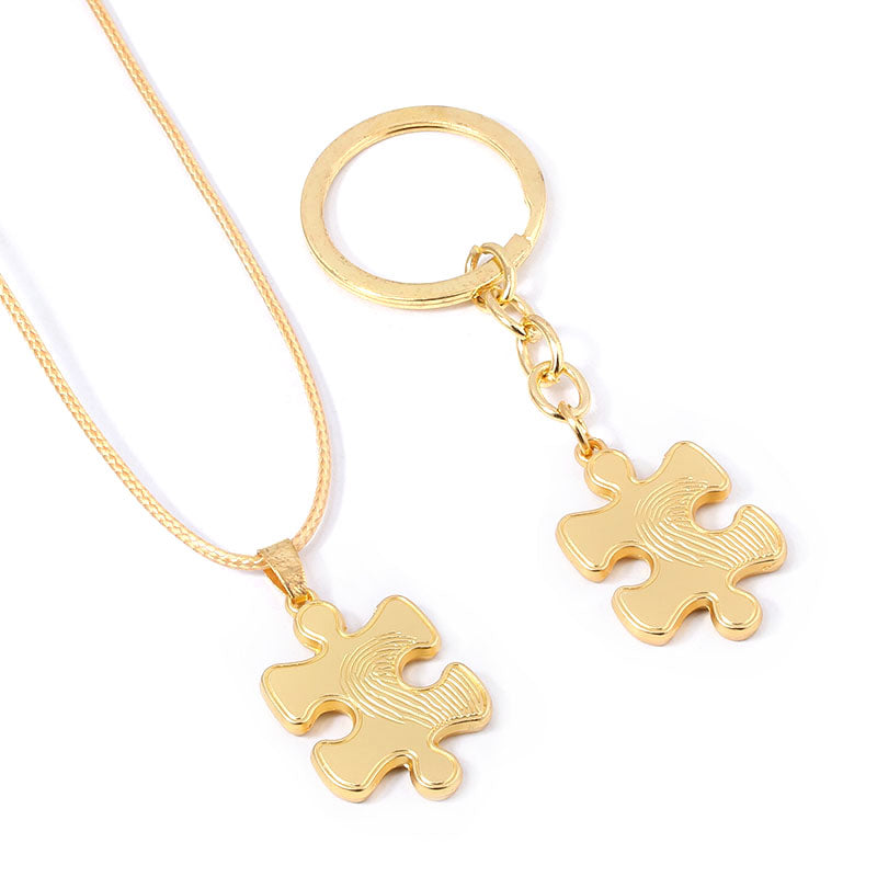 Matching Puzzle Necklace and Keychain
