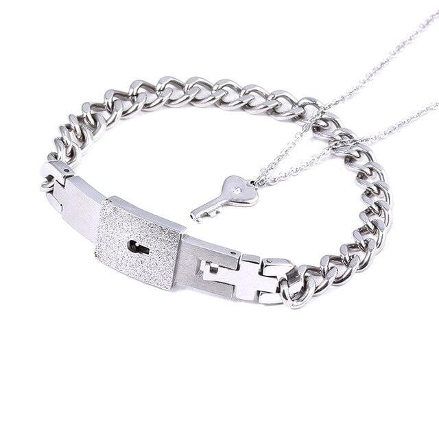 Lock and key bracelet and necklace for couples