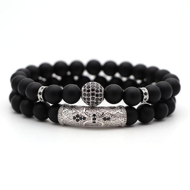 Matching silver and black bracelets for couples